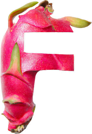 A photorealistic dragon fruit in the shape of a letter F
